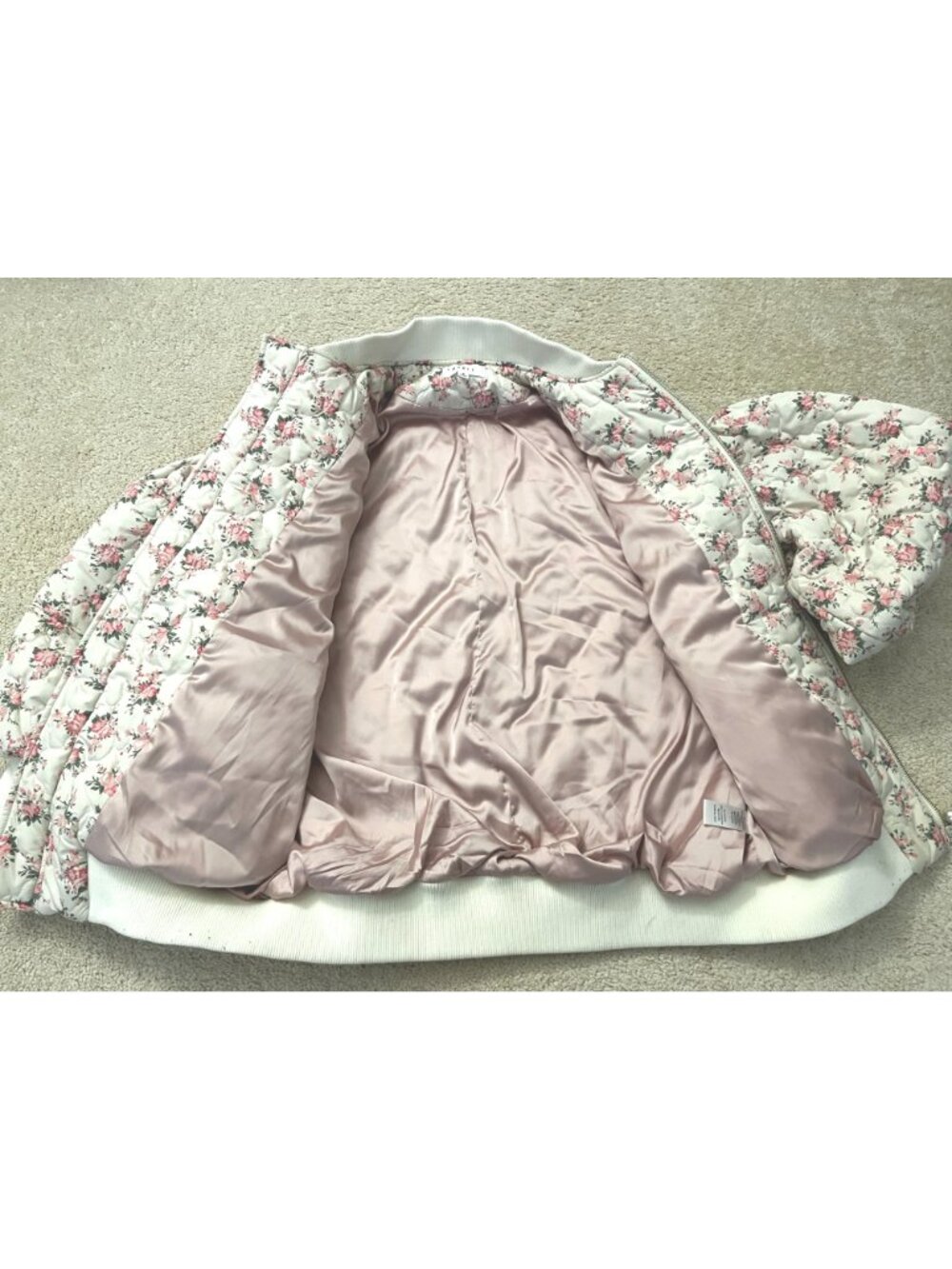 Mable Mallory Oversized Floral Bomber Jacket SMALL Cream Pink Anthropologie - Picture 12 of 13